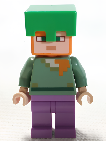 Минифигурка Lego Minecraft Alex - Medium Lavender Legs, Bright Green Helmet min089 U